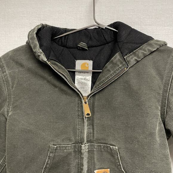 Carhartt Youth Green Canvas Hooded Full Zip Jacket YYJ130 - Size M - Picture 4 of 13